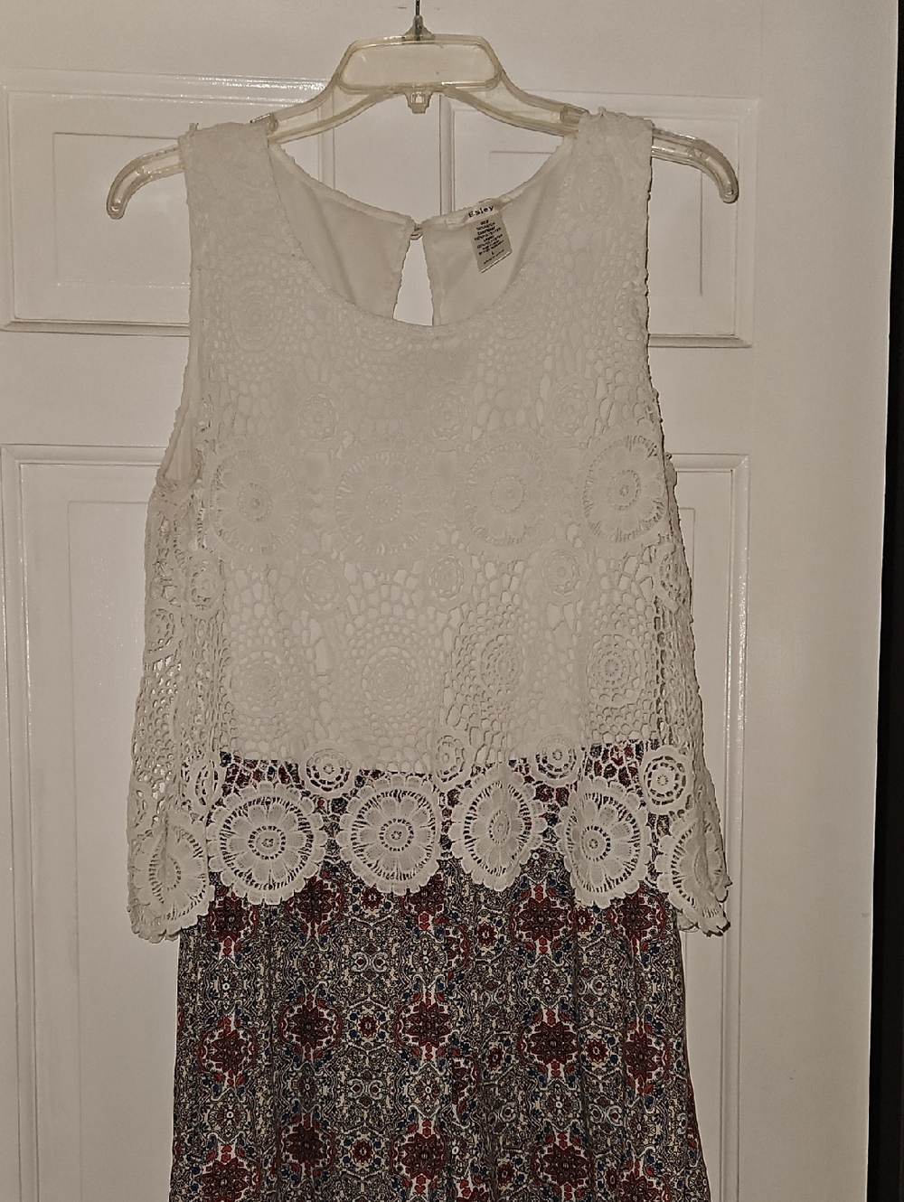 Esley White Crochet Lace Overlay Jumpsuit with Patterned Bottom